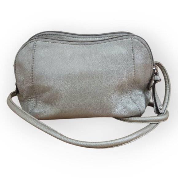 Tignanello Metallic Gray Pebbled Leather 3 Compartment Crossbody Bag - Picture 3 of 8